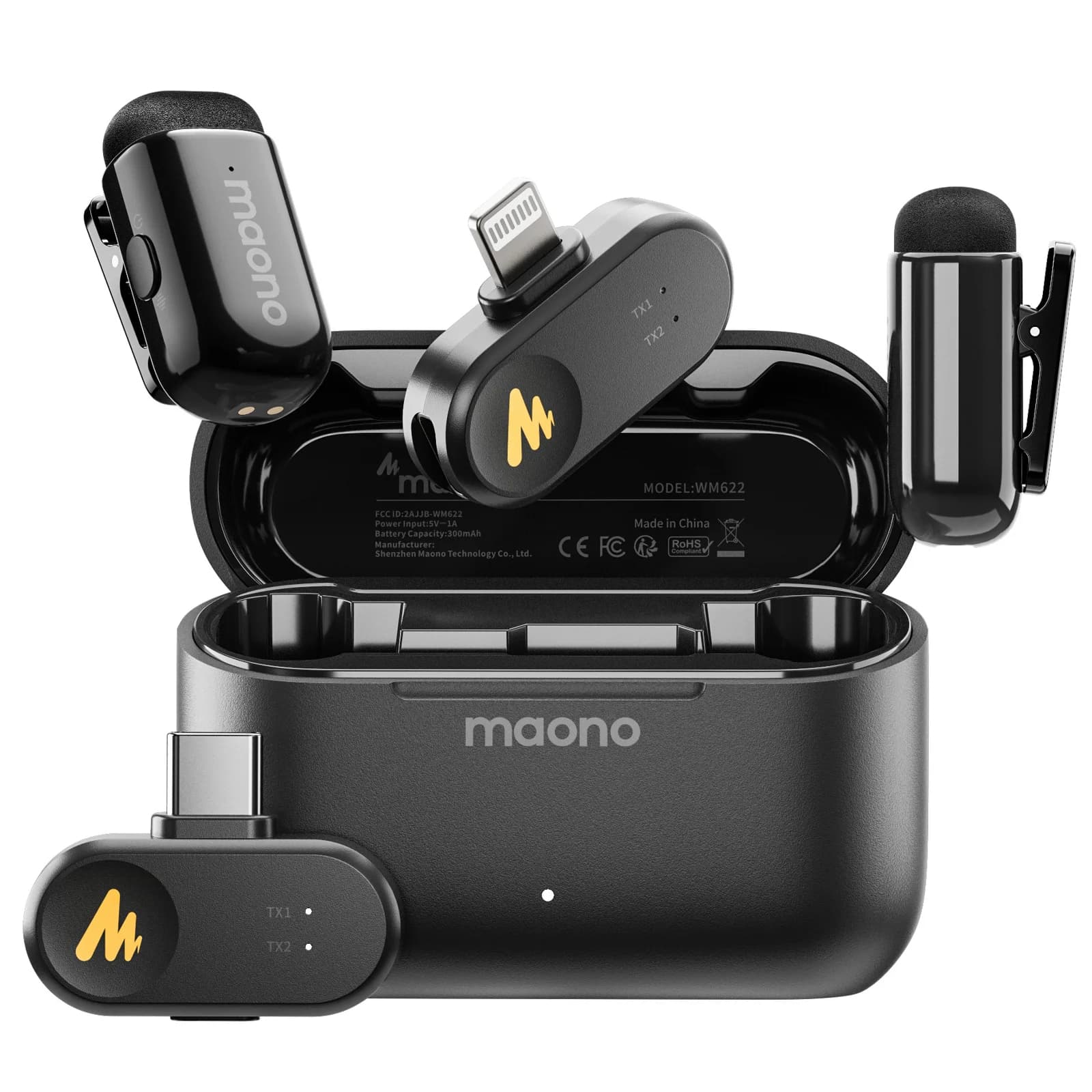 Maono T1Mini Wireless Lapel Microphone AI Noise Cancelling App Control Auto Clipping Recording Streaming Mic for Content Creator